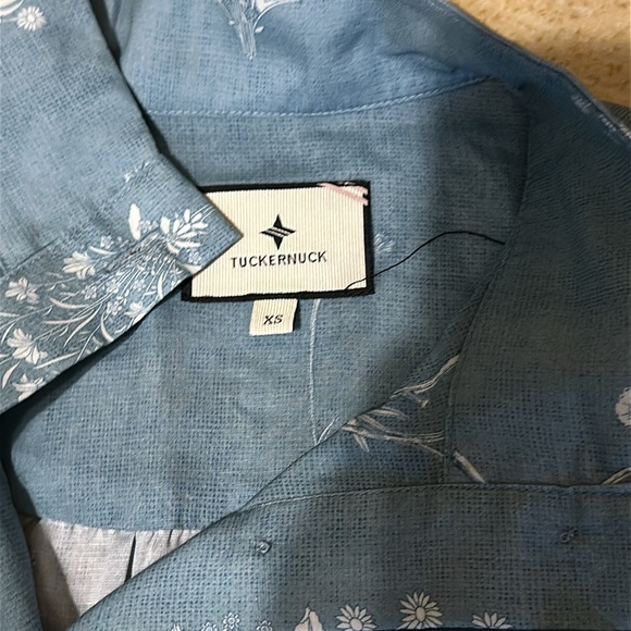 Tuckernuck XsWeathered Meadow Rue Corrigan Blouse Top Chambray Blue Print - Picture 4 of 4